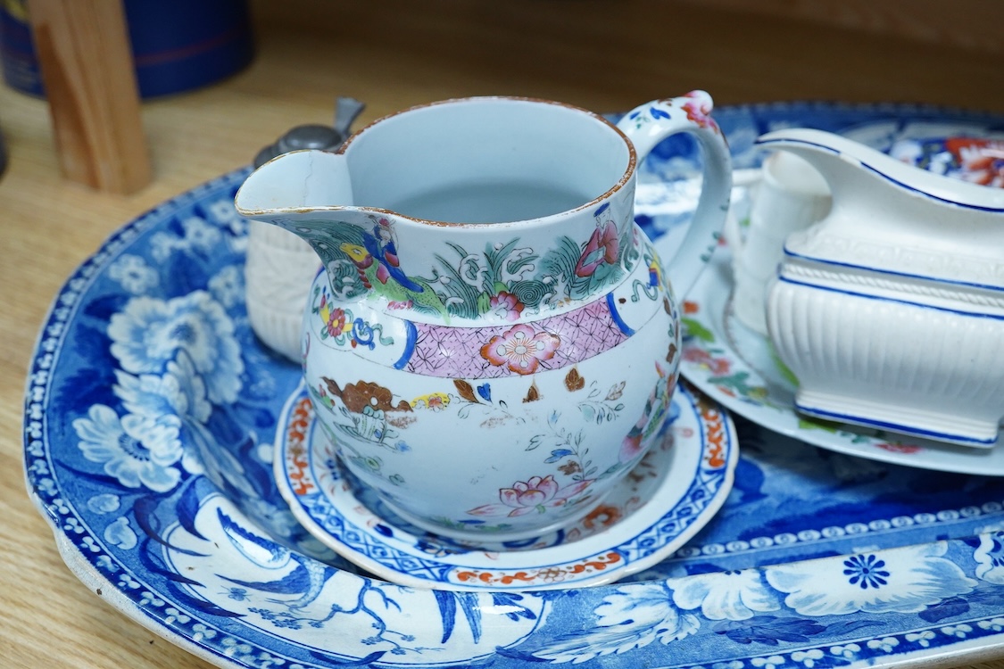 A group of 19th century British pottery to include ironstone and Spode, largest 47cm wide